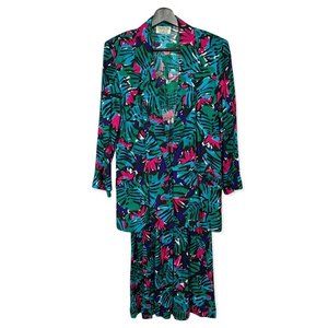 Vintage 90s Abstract Jungle Floral Print Skirt Set Medium